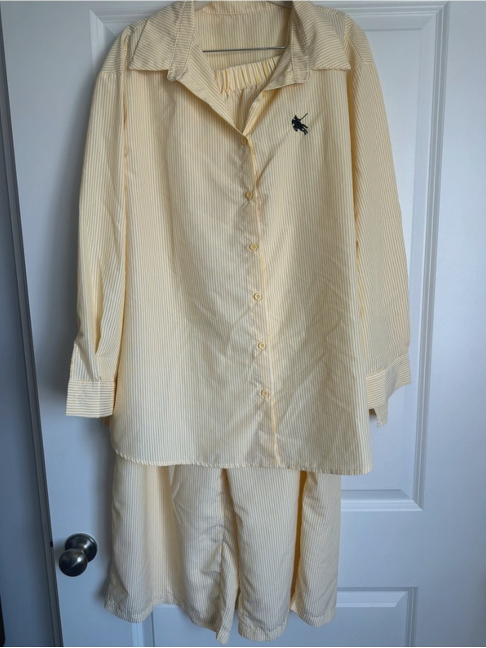SHEIN Pale Yellow Striped Button-Front Pajama Set